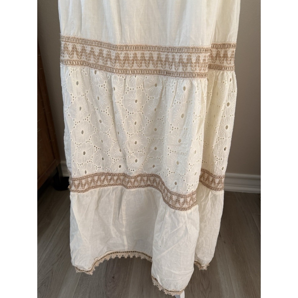 Boho Cottagecore Cotton Eyelet Maxi Skirt Smocked Waist Cream Small - Picture 2 of 11